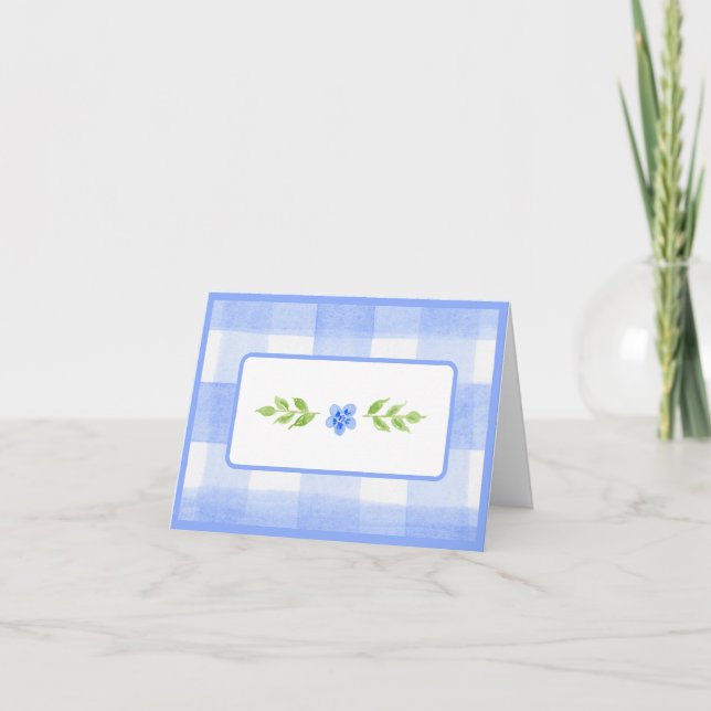 Aquarellblaue Blume Grüne Blätter Blauer Karo  (Vorderseite)