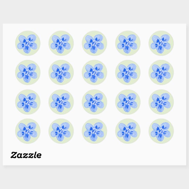 Aquarellblaue Blume Runder Aufkleber (Blatt)
