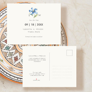 Aquarellblaue Blume Save the Date Ankündigungspostkarte