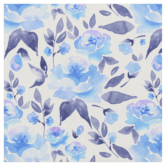 Aquarellblaue Blumen 2 Stoff (Nahaufnahme)