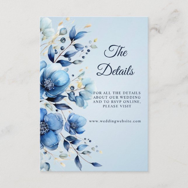 Aquarellblaue Blumen - Detailkarte Begleitkarte (Vorderseite)