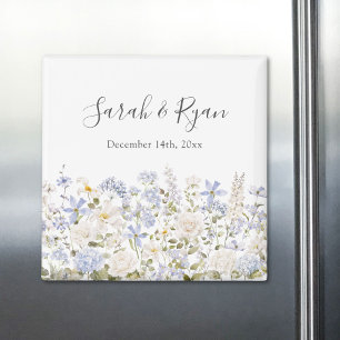 Aquarellblaue Blumen Elegante Florale Hochzeit Magnet