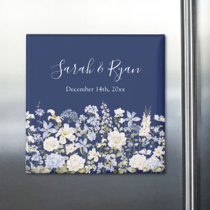 Aquarellblaue Blumen Elegante Florale Hochzeit Magnet
