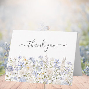 Aquarellblaue Blumen Eleganter Blumengarten Dankeskarte