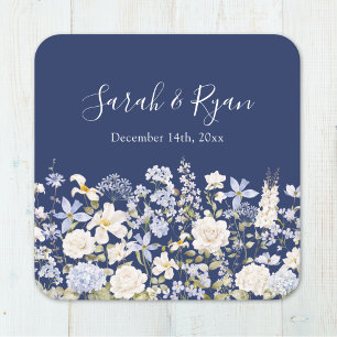 Aquarellblaue Blumen Eleganter Blumengarten Rechteckiger Pappuntersetzer