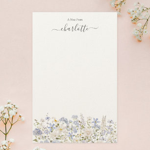 Aquarellblaue Blumen Elegantes Monogramm Floral Briefpapier