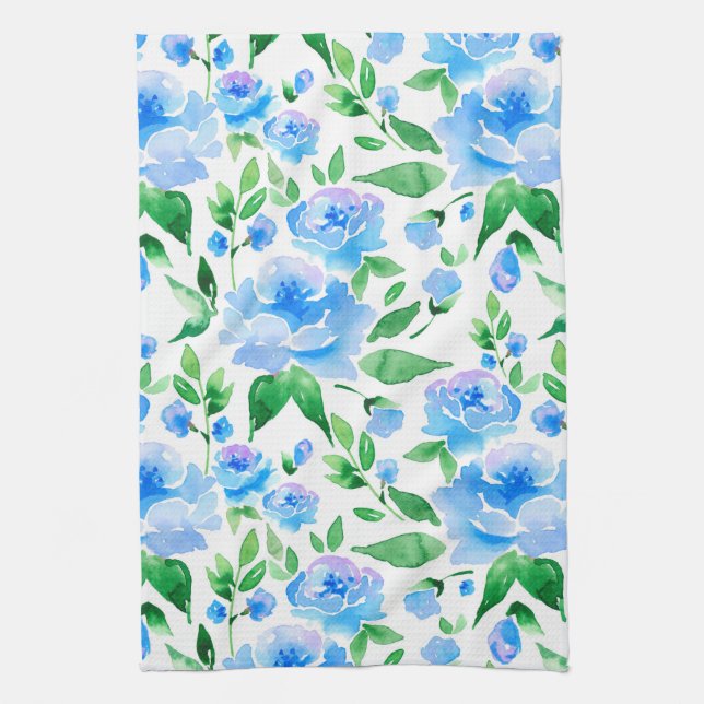 Aquarellblaue Blumen Handtuch (Vertikal)