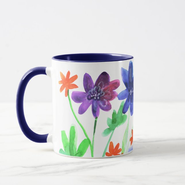 Aquarellblaue Blumen, helles Bild Tasse (Links)