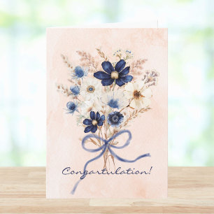 Aquarellblaue Blumenehesch Glückwunsch Karte