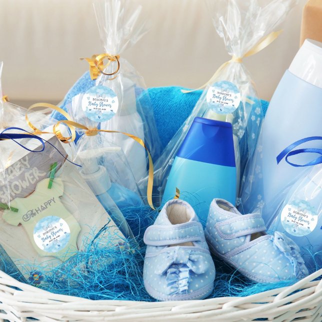Aquarellblaue Cloud Pastellpinsel Baby Boy Dusche Runder Aufkleber (Von Creator hochgeladen)
