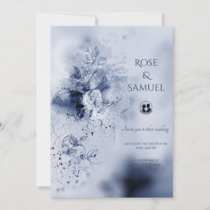 Aquarellblaue farbenfrohe neblige Blumen Hochzeits Einladung