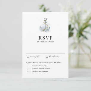 Aquarellblaue florale Anker Hochzeit im maritimen RSVP Karte