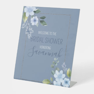 Aquarellblaue Florale Hochzeitsdusche Willkommen Sockelschild