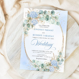 Aquarellblaue florale Weizen-Gold-Hochzeitskarten Einladung