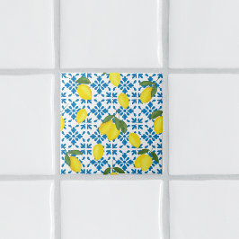 Aquarellblaue französische Landhaus-Lemonen-Muster Fliese