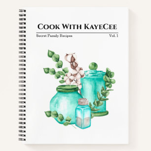 Aquarellblaue Glaswaren- und Baumwolldecken-Rezept Notizbuch