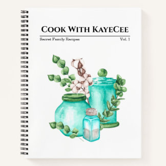 Aquarellblaue Glaswaren- und Baumwolldecken-Rezept Notizbuch