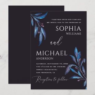 Aquarellblaue lila florale botanische Hochzeit Einladung