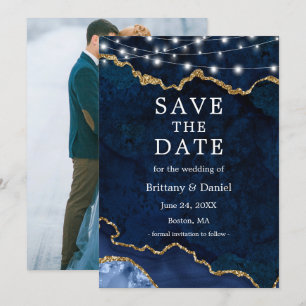 Aquarellblaue Marmor-Achat-Geoden-Lichter Foto Save The Date