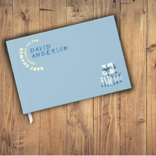 Aquarellblaue minimalistische Babyparty für einen  Gästebuch