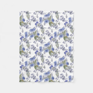 Aquarellblaue Rose Blume federn Weiß Fleecedecke