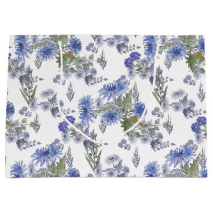 Aquarellblaue Rose Blume federn Weiß Große Geschenktüte