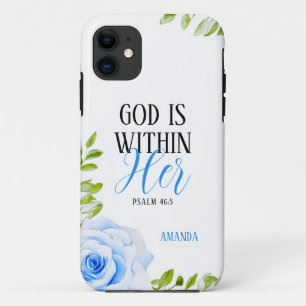 Aquarellblaue Rose mit Blätter Girly Faith Case-Mate iPhone Hülle