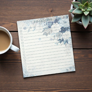Aquarellblaue Rosen-To-Do-Liste Hübsche Florale Notizblock