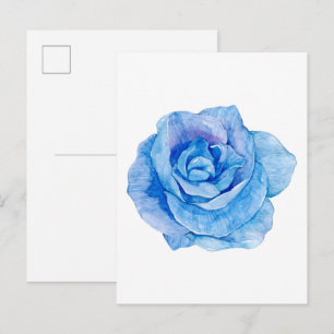 Aquarellblaue Rosenblumenillustration Postkarte