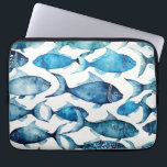Aquarellblaue Seefischmuster Nautische Tiere Laptopschutzhülle<br><div class="desc">Aquarellblaue Meeresfischmuster. Nautische Tierschmuck Laptop-Ärmel.</div>