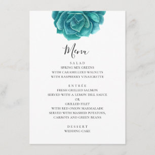Aquarellblaue Sukkulente. Türkise Hochzeit. Botani Menükarte