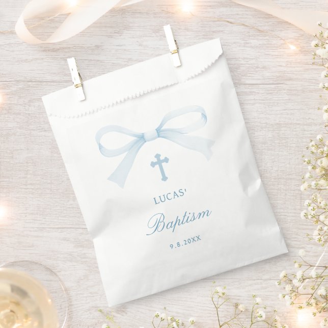 Aquarellblaue Taufe Schleife Geschenktütchen (Ausgeschnitten)