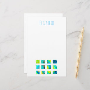 Aquarellblaue und grüne Quadrate Briefpapier
