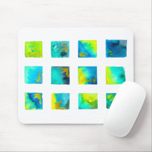 Aquarellblaue und grüne Quadrate Mousepad