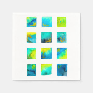 Aquarellblaue und grüne Quadrate Serviette