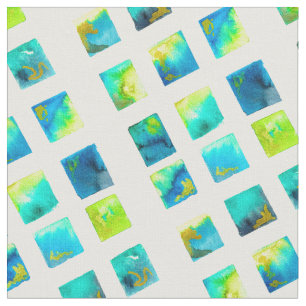 Aquarellblaue und grüne Quadrate Stoff