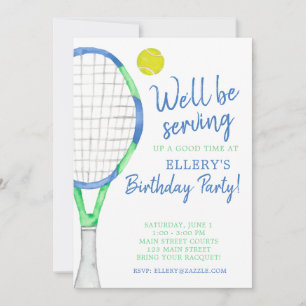 Aquarellblaue und grüne Tennisparty-Einladungen Einladung