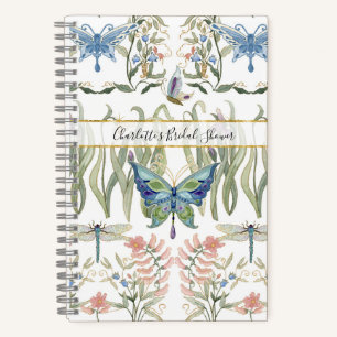 Aquarellblaue und rosa Schmetterlings-Hochzeit Notizbuch