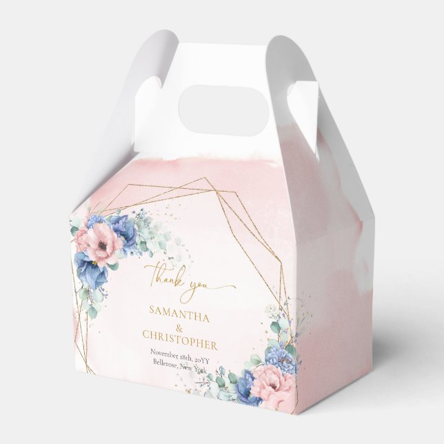 Aquarellblaue und rötliche Blume Eukalyptus Geschenkschachtel (Vorderseite)