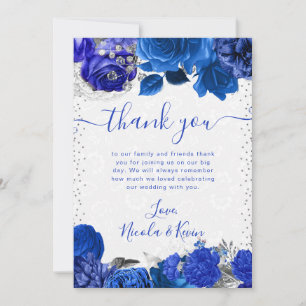 Aquarellblaue und silberne Blumenhochzeit Dankeskarte
