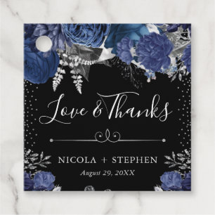 Aquarellblaue und silberne Blumenhochzeit Geschenkanhänger
