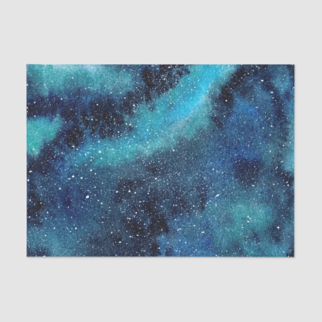 Aquarellblaue und türkisfarbene Galaxie mit Sterne Seidenpapier (Vorderseite)