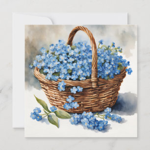 Aquarellblaue Vergissmeinnicht-Blumen im Korb Karte
