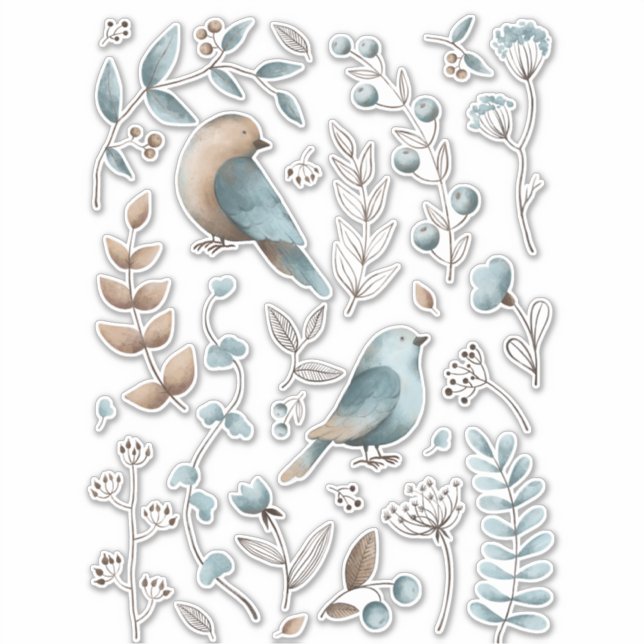 Aquarellblaue Vogelklammer Aufkleber (Vorderseite)
