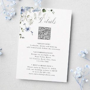 Aquarellblaue weiße grüne florale Hochzeitsdetails Begleitkarte