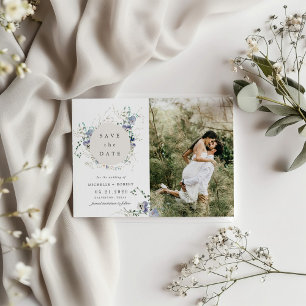 Aquarellblaue Wildblume Save the Date zwei Fotos Einladung