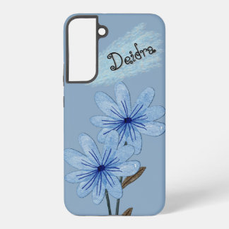 Aquarellblaue Wildblumen mit Buntstiftname Samsung Galaxy Hülle