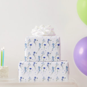 Aquarellblaue Wildblumenhochzeit Geschenkpapier