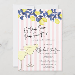 Aquarellblaue Zitronen Martini Rosa Streifen Einladung