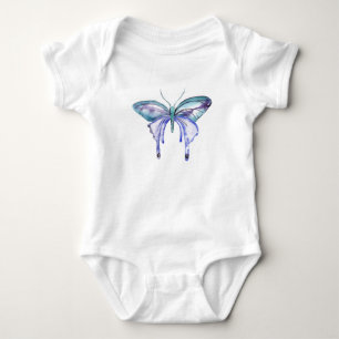 Aquarellblauer Aqua-Lila-Schmetterling Baby Strampler